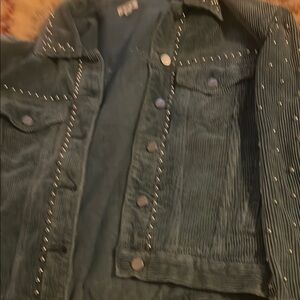 Green Corduroy Jacket with Stud Details